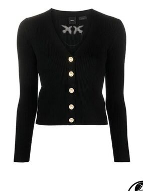 PINKO - Black Ribbed Knit Cardigan